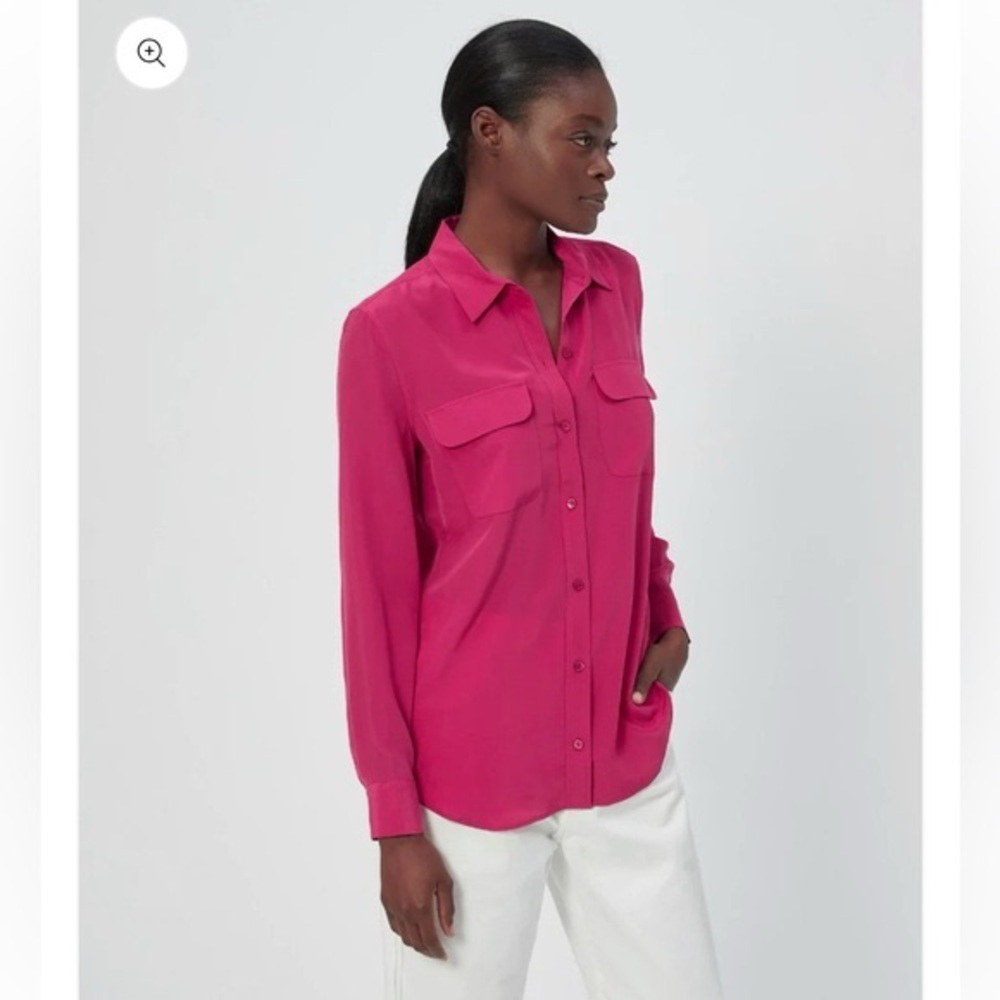 EQUIPMENT FEMME hot pink classic silk button up collared blouse small euc